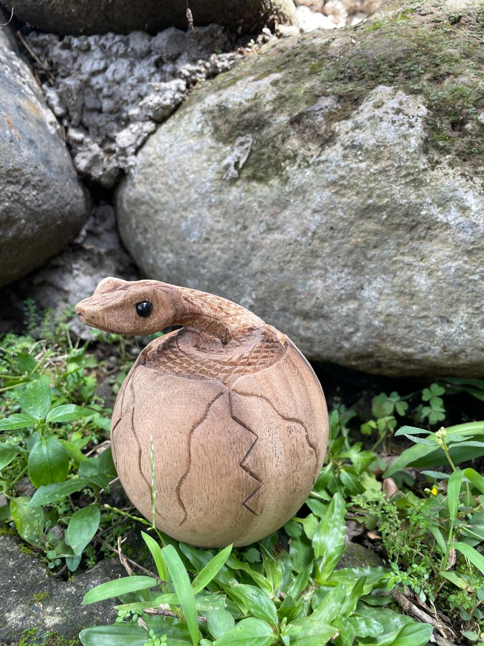Handcrafted snake wood carving