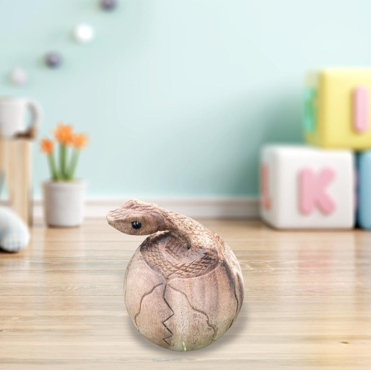 Handcrafted snake wood carving