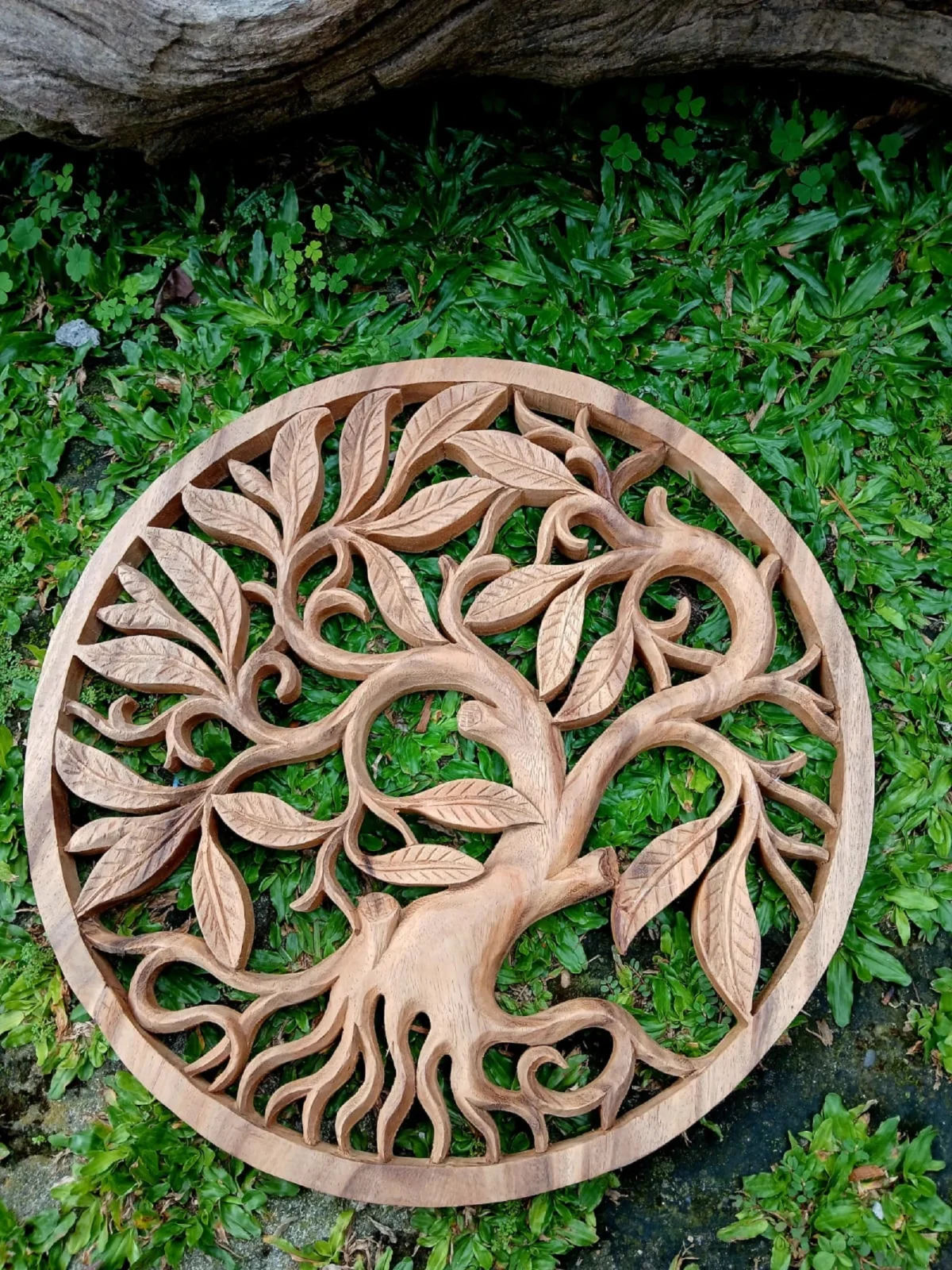 Tree Of Life Wall Art Decor Tree of Life Wall Art Round Wood Carving | Boho Rustic Wall Decor  Handmade Balinese Wood Panel  Spiritual Nature Home Accent