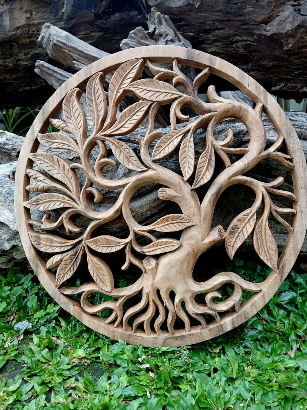 Tree Of Life Wall Art Decor Tree of Life Wall Art Round Wood Carving | Boho Rustic Wall Decor  Handmade Balinese Wood Panel  Spiritual Nature Home Accent