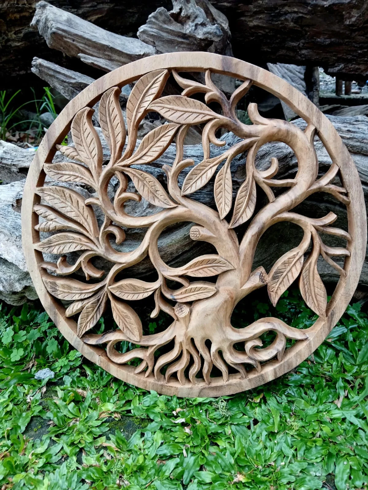 Tree Of Life Wall Art Decor Tree of Life Wall Art Round Wood Carving | Boho Rustic Wall Decor  Handmade Balinese Wood Panel  Spiritual Nature Home Accent