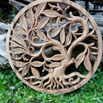 Tree Of Life Wall Art Decor Tree of Life Wall Art Round Wood Carving | Boho Rustic Wall Decor  Handmade Balinese Wood Panel  Spiritual Nature Home Accent
