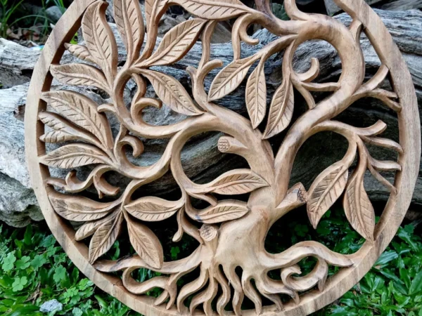 Tree Of Life Wall Art Decor Tree of Life Wall Art Round Wood Carving | Boho Rustic Wall Decor  Handmade Balinese Wood Panel  Spiritual Nature Home Accent