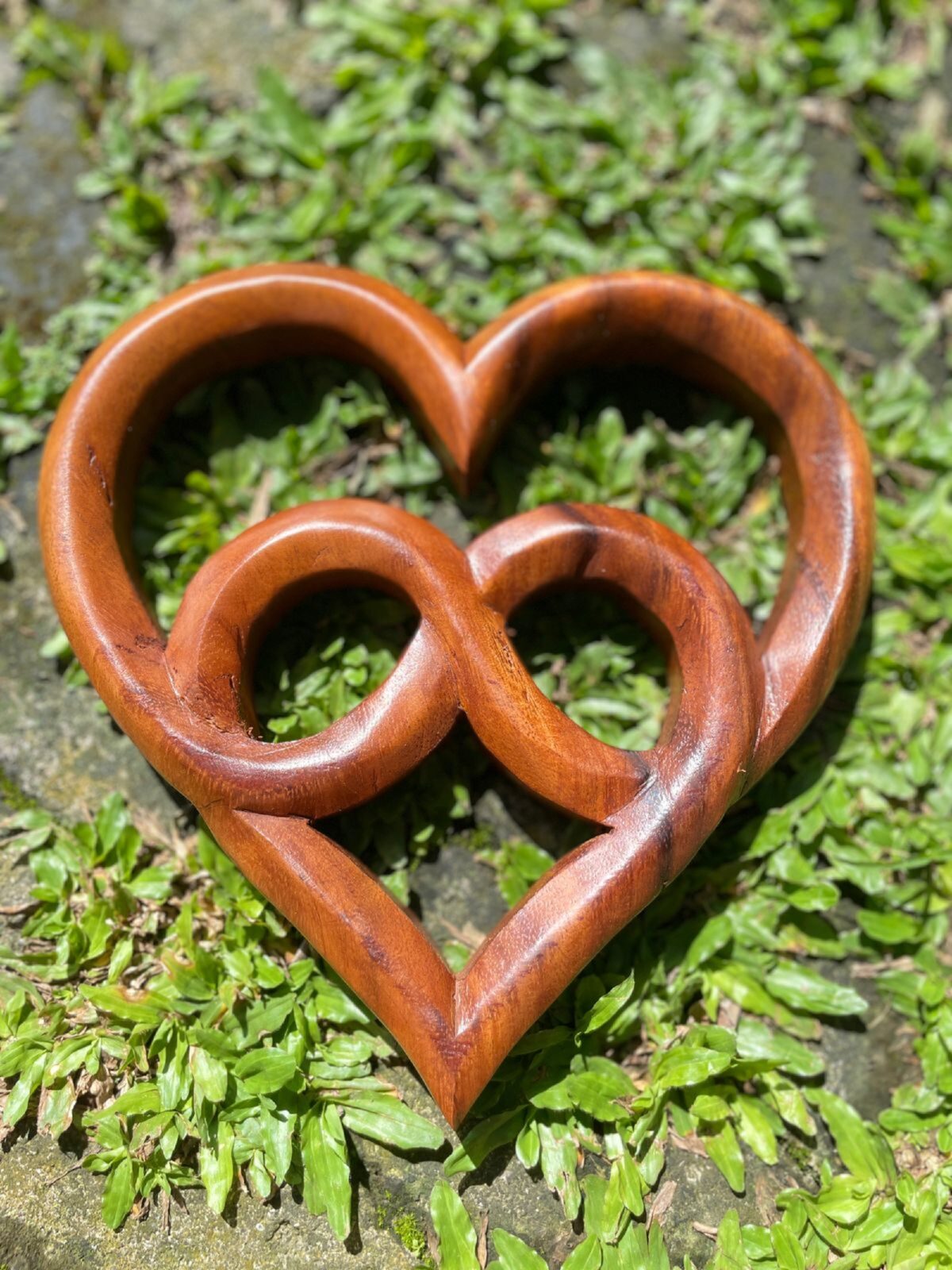 Love Symbol Wall Art – Handcarved Suar Wood Decor | Romantic Wooden Wall Hanging | Handmade Bali Wood Art | Rustic Heart Wall Panel