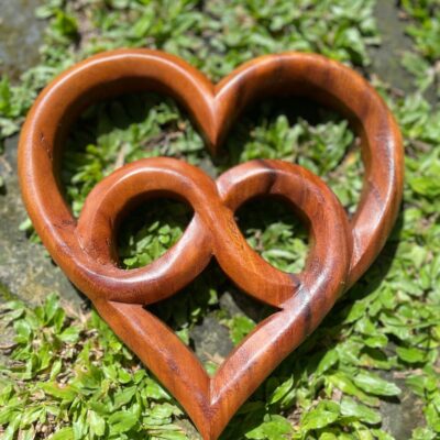 Love Symbol Wall Art – Handcarved Suar Wood Decor | Romantic Wooden Wall Hanging | Handmade Bali Wood Art | Rustic Heart Wall Panel
