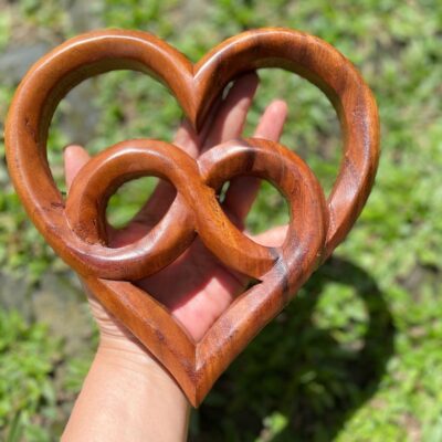 Love Symbol Wall Art – Handcarved Suar Wood Decor | Romantic Wooden Wall Hanging | Handmade Bali Wood Art | Rustic Heart Wall Panel