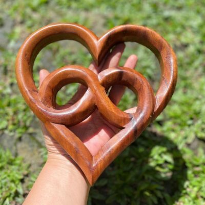 Love Symbol Wall Art – Handcarved Suar Wood Decor | Romantic Wooden Wall Hanging | Handmade Bali Wood Art | Rustic Heart Wall Panel