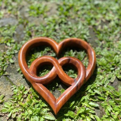 Love Symbol Wall Art – Handcarved Suar Wood Decor | Romantic Wooden Wall Hanging | Handmade Bali Wood Art | Rustic Heart Wall Panel