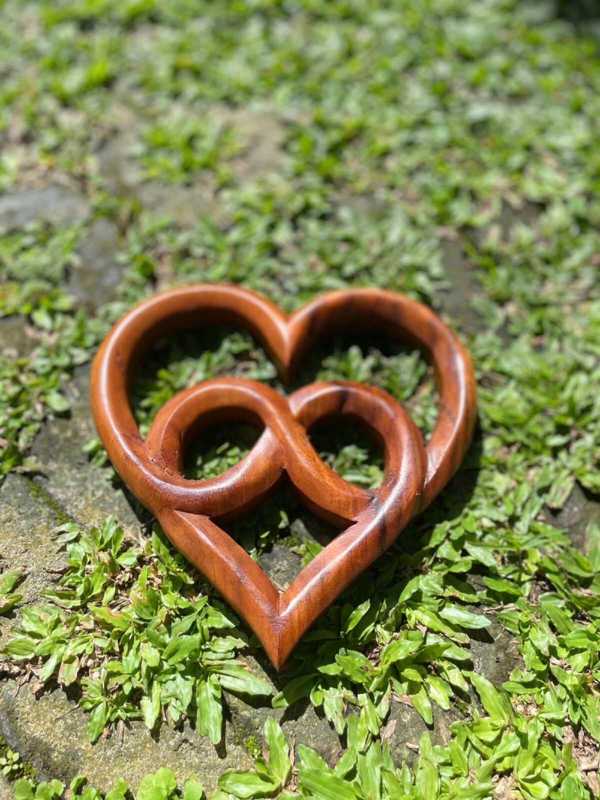 Love Symbol Wall Art – Handcarved Suar Wood Decor | Romantic Wooden Wall Hanging | Handmade Bali Wood Art | Rustic Heart Wall Panel