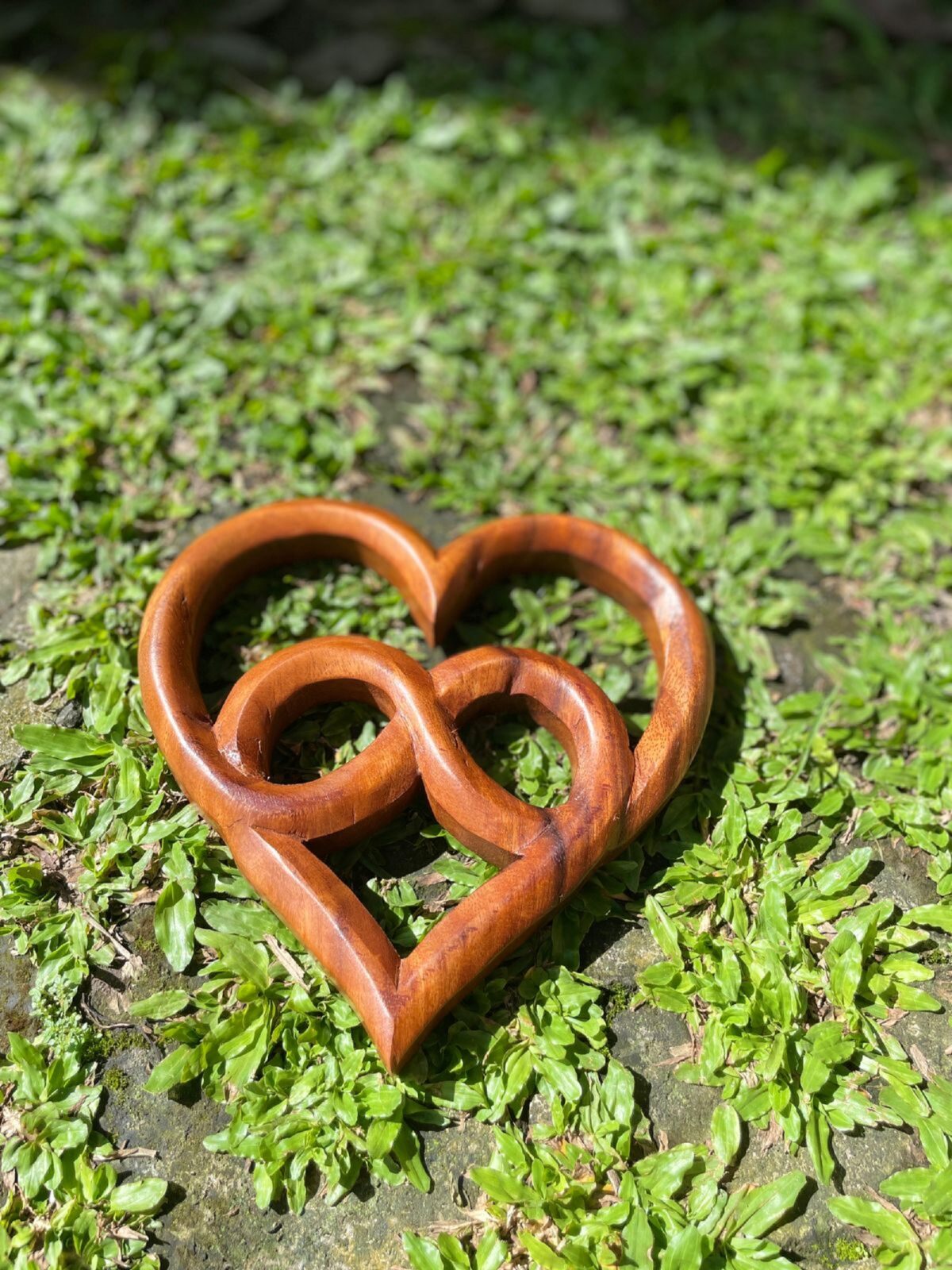 Love Symbol Wall Art – Handcarved Suar Wood Decor | Romantic Wooden Wall Hanging | Handmade Bali Wood Art | Rustic Heart Wall Panel