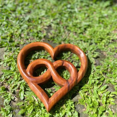 Love Symbol Wall Art – Handcarved Suar Wood Decor | Romantic Wooden Wall Hanging | Handmade Bali Wood Art | Rustic Heart Wall Panel