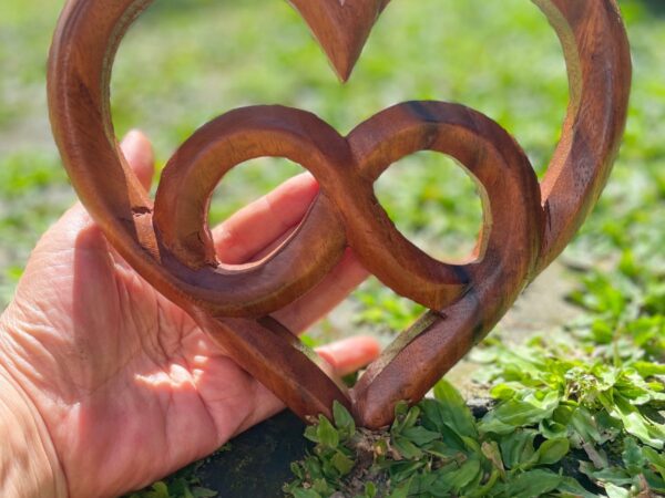 Love Symbol Wall Art – Handcarved Suar Wood Decor | Romantic Wooden Wall Hanging | Handmade Bali Wood Art | Rustic Heart Wall Panel