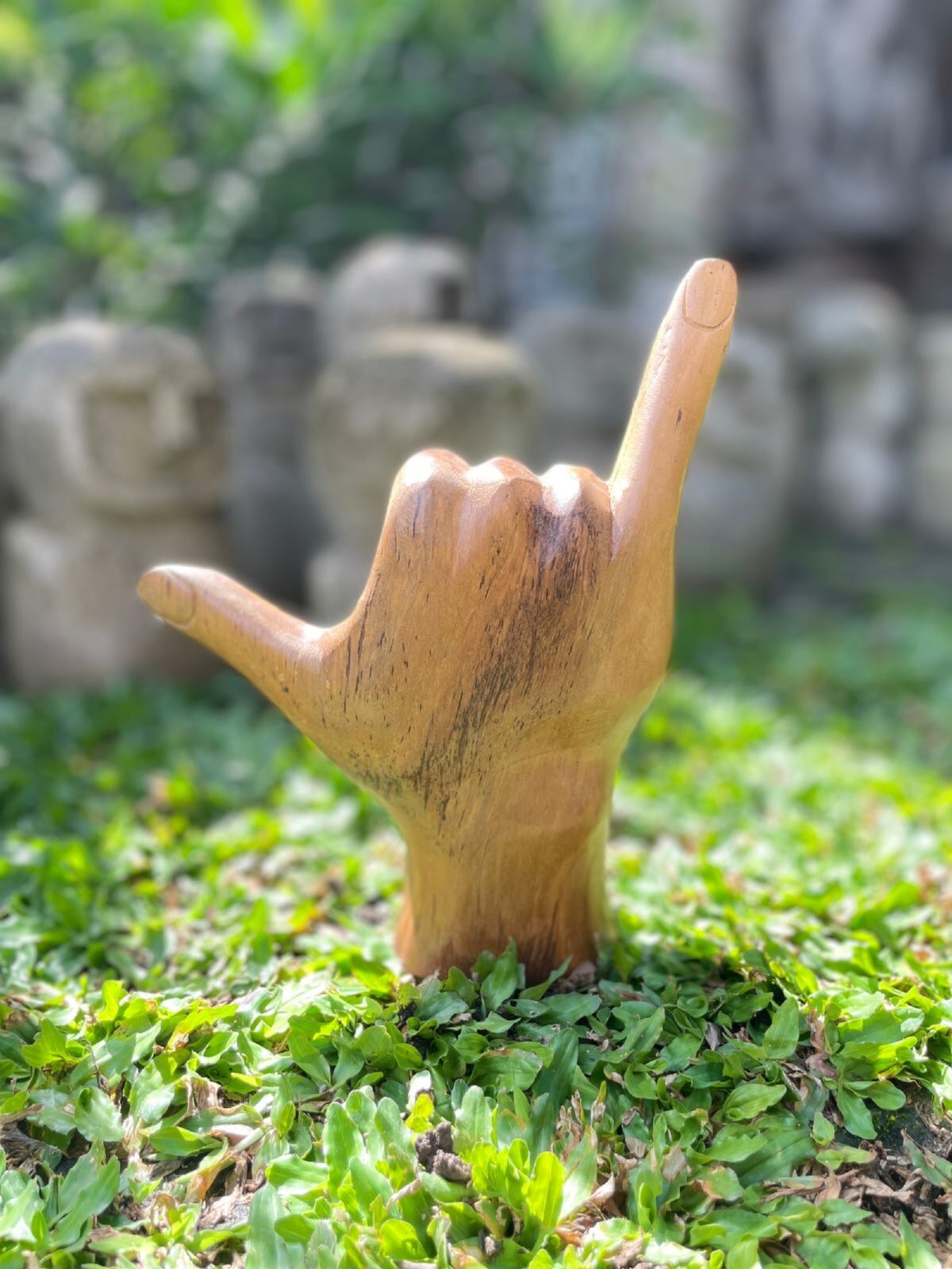 Handcrafted Hang Loose  ,Hang Loose Teak, Nature's Gesture, Earthy Shaka Designs