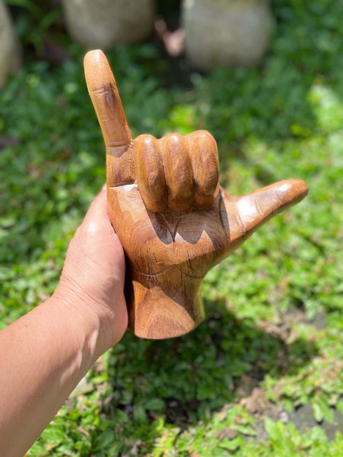 Handcrafted Hang Loose  ,Hang Loose Teak, Nature's Gesture, Earthy Shaka Designs