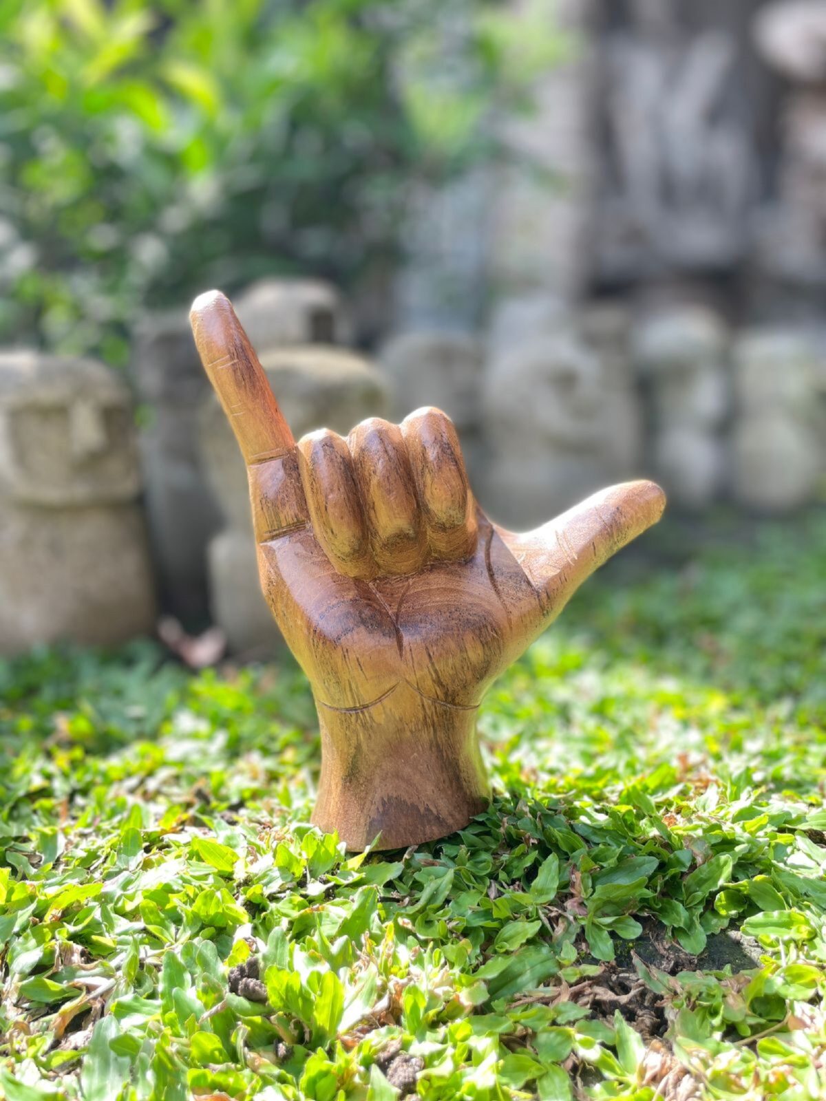 Handcrafted Hang Loose  ,Hang Loose Teak, Nature's Gesture, Earthy Shaka Designs