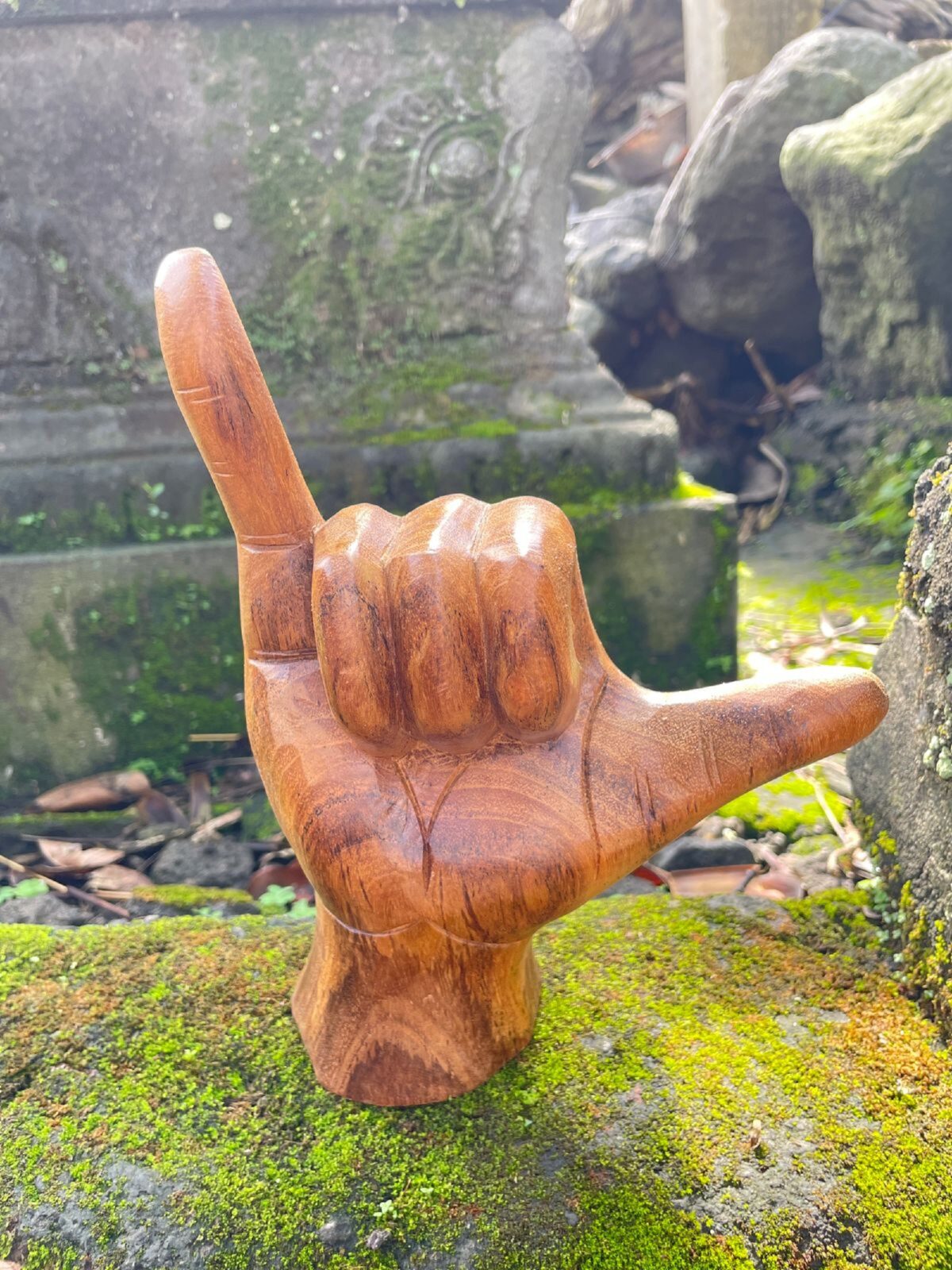 Handcrafted Hang Loose  ,Hang Loose Teak, Nature's Gesture, Earthy Shaka Designs