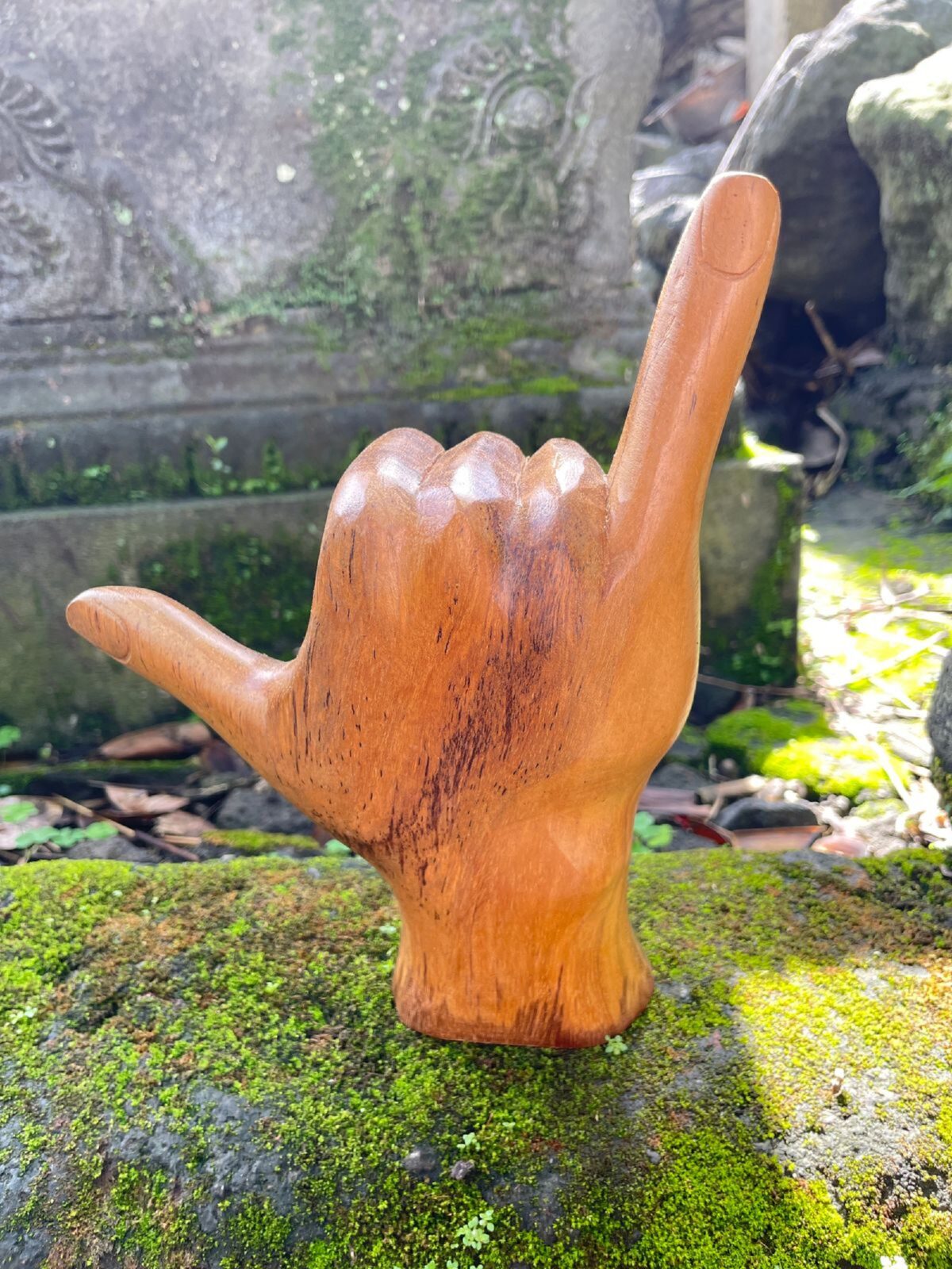 Handcrafted Hang Loose  ,Hang Loose Teak, Nature's Gesture, Earthy Shaka Designs