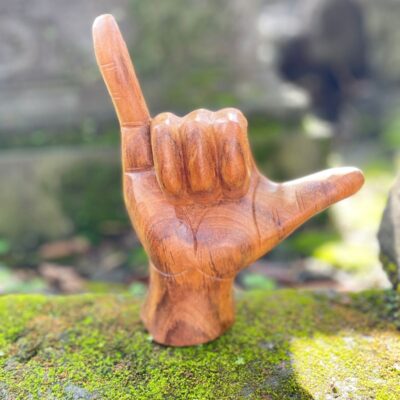 Handcrafted Hang Loose  ,Hang Loose Teak, Nature's Gesture, Earthy Shaka Designs