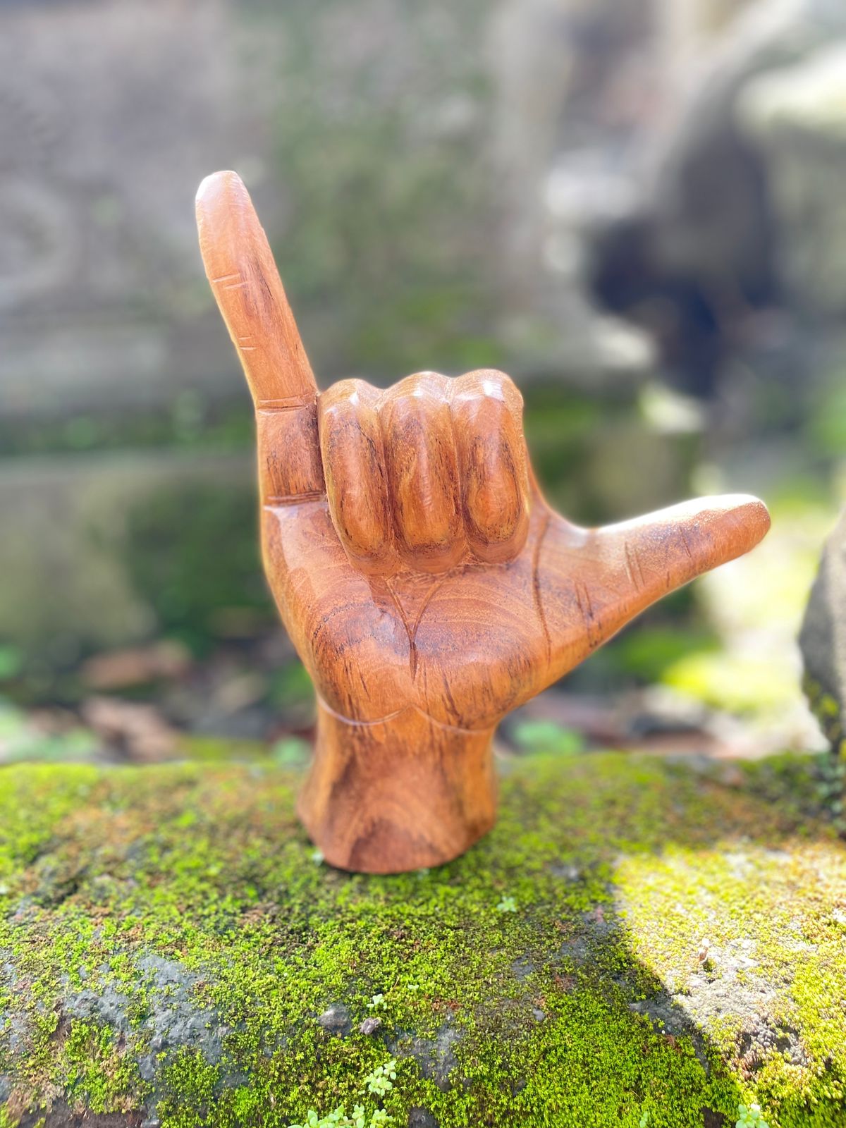 Handcrafted Hang Loose  ,Hang Loose Teak, Nature's Gesture, Earthy Shaka Designs