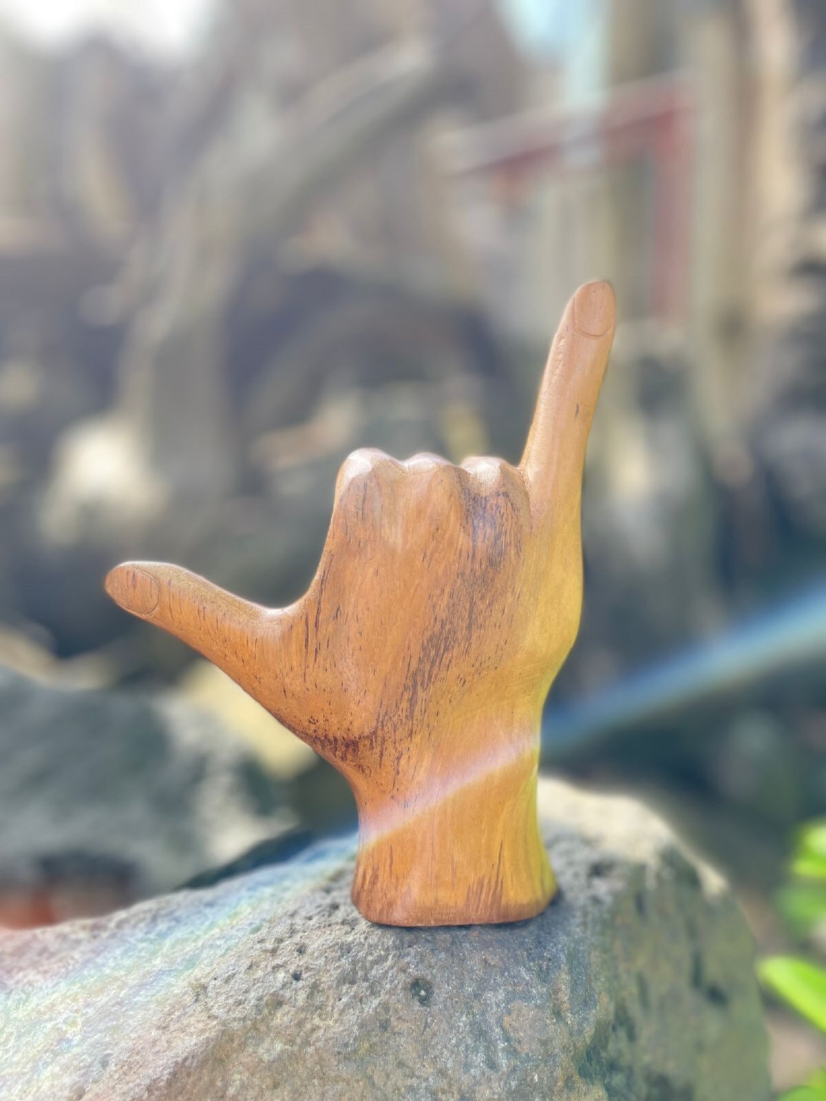 Handcrafted Hang Loose  ,Hang Loose Teak, Nature's Gesture, Earthy Shaka Designs