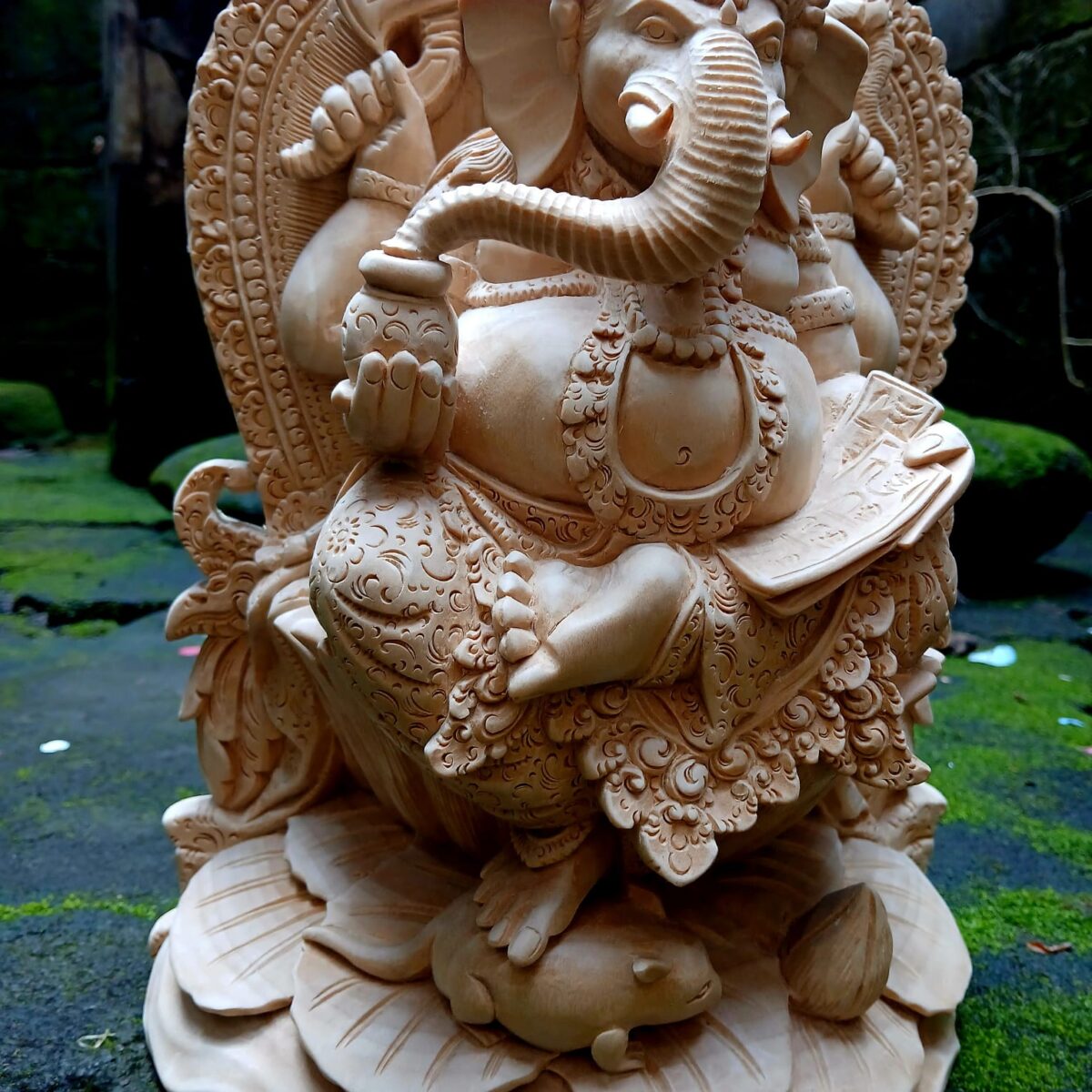 Ganesha Wood Carving,HandCarved Wooden Ganesha Statue,Hindu God of Wisdom & Prosperity