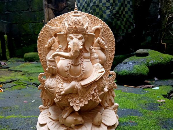 Ganesha Wood Carving,HandCarved Wooden Ganesha Statue,Hindu God of Wisdom & Prosperity