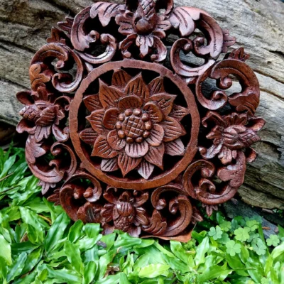 Balinese Carving,Wood Wall Decor,Balinese Styl,Balinese Wood Wall Art Hand-Carved Floral Panel