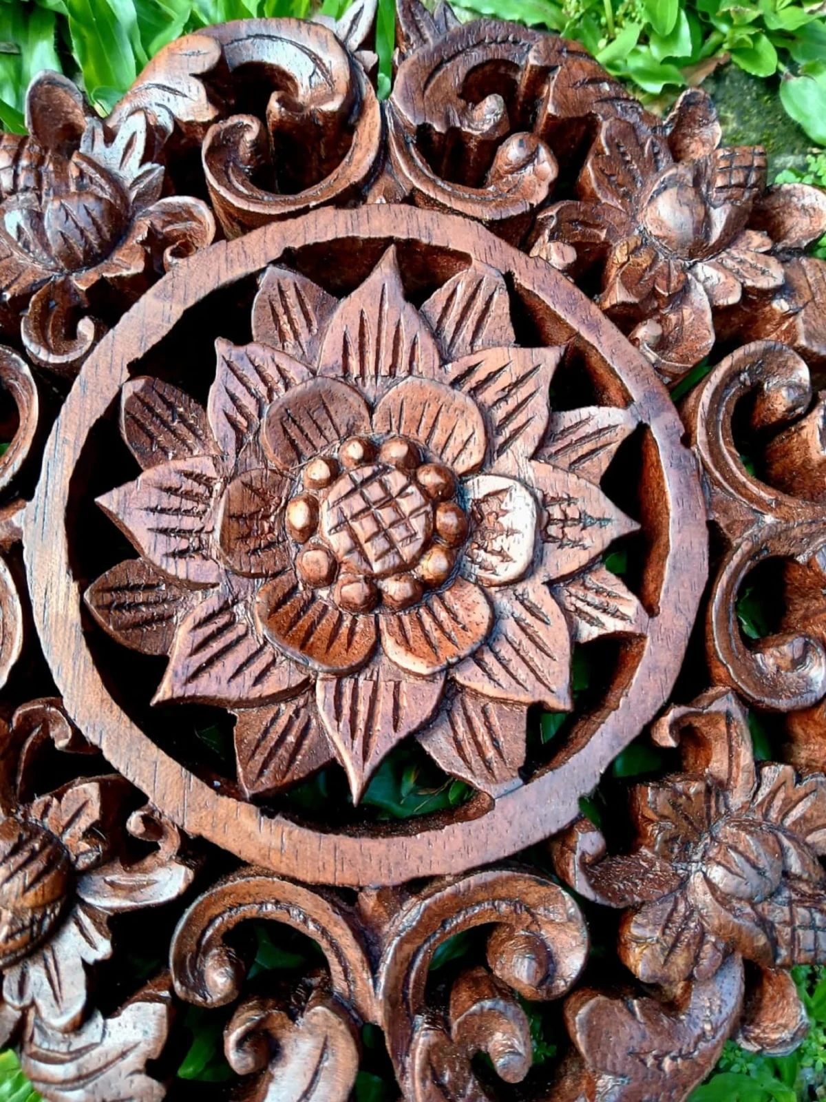 Balinese Carving,Wood Wall Decor,Balinese Styl,Balinese Wood Wall Art Hand-Carved Floral Panel
