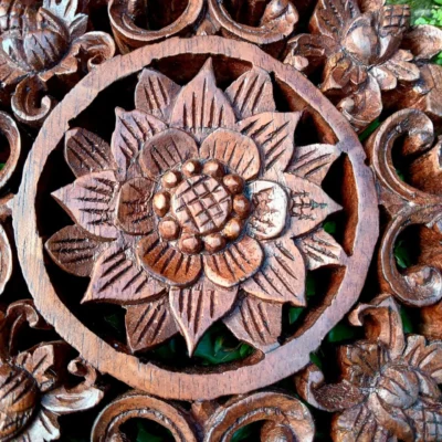 Balinese Carving,Wood Wall Decor,Balinese Styl,Balinese Wood Wall Art Hand-Carved Floral Panel