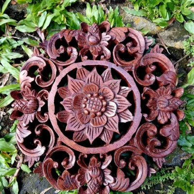 Balinese Carving,Wood Wall Decor,Balinese Styl,Balinese Wood Wall Art Hand-Carved Floral Panel