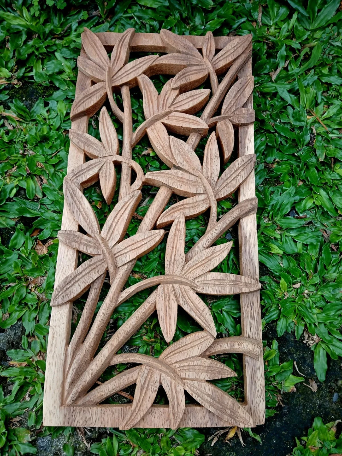 Bamboo Wall Decor Handmade Balinese Carving Natural Boho Wall Art  Tropical Bamboo Panel