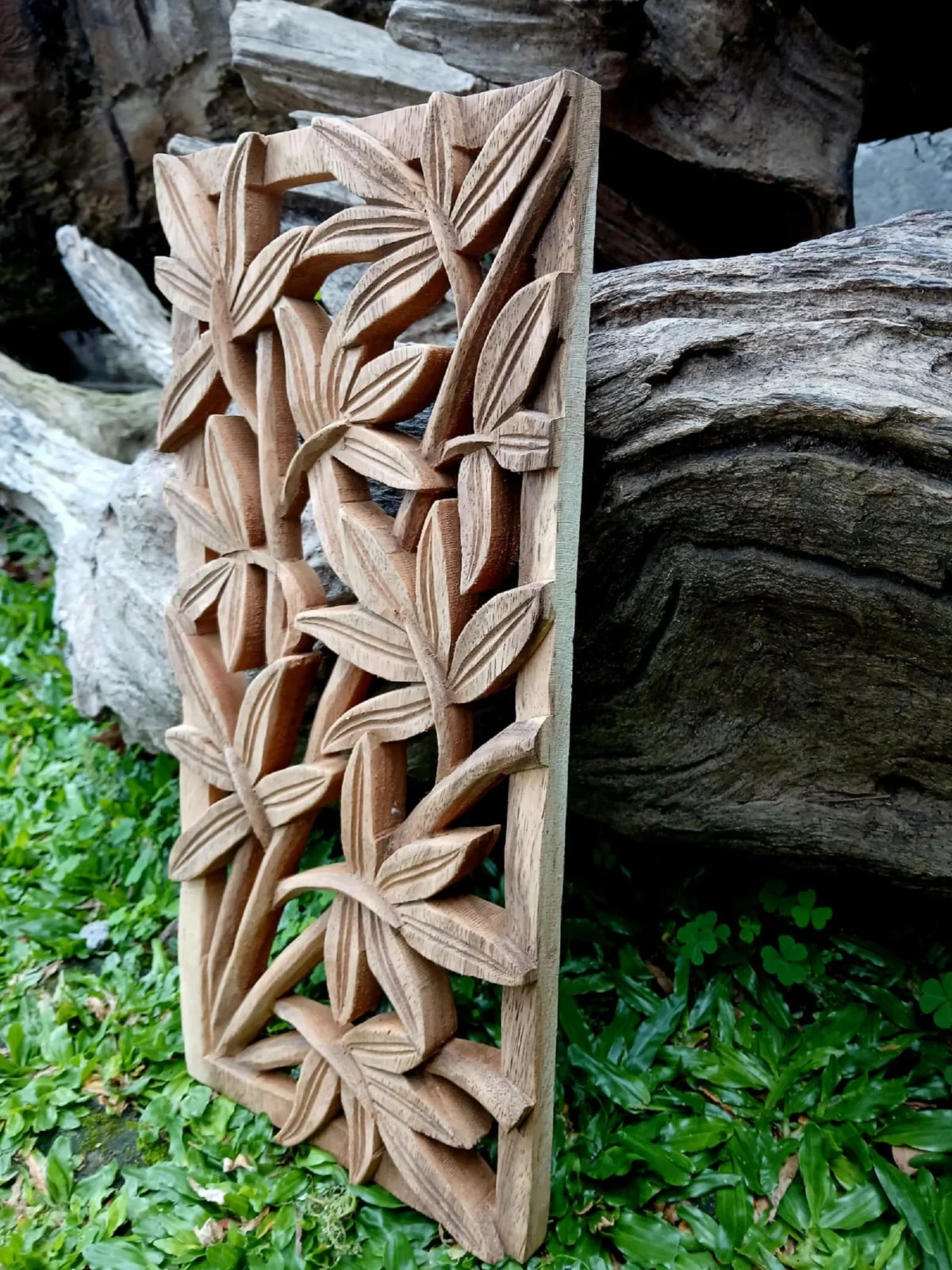 Bamboo Wall Decor Handmade Balinese Carving Natural Boho Wall Art  Tropical Bamboo Panel