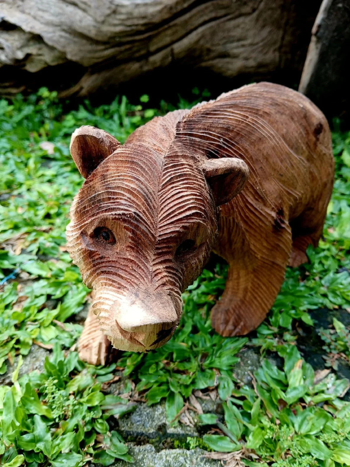 Wooden Walking Bear Figurine – Handmade Balinese Wildlife Decor,Handcrafted Walking Animal Sculpture