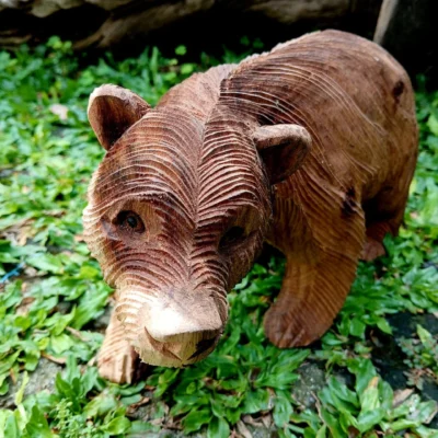 Wooden Walking Bear Figurine – Handmade Balinese Wildlife Decor,Handcrafted Walking Animal Sculpture