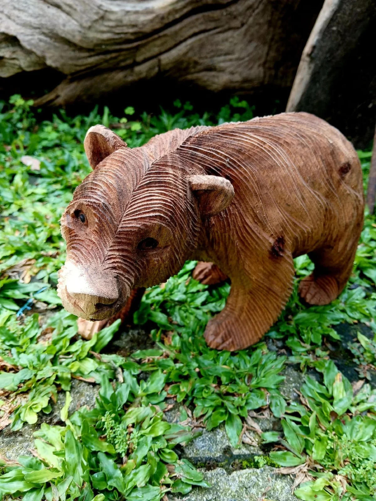 Wooden Walking Bear Figurine – Handmade Balinese Wildlife Decor,Handcrafted Walking Animal Sculpture