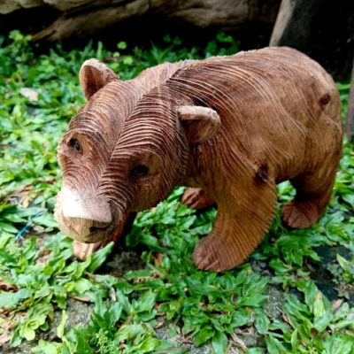 Wooden Walking Bear Figurine – Handmade Balinese Wildlife Decor,Handcrafted Walking Animal Sculpture