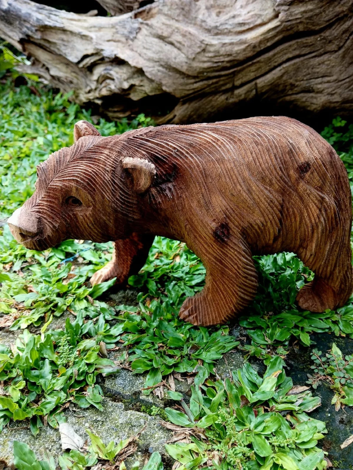 Wooden Walking Bear Figurine – Handmade Balinese Wildlife Decor,Handcrafted Walking Animal Sculpture