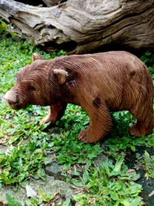 Wooden Walking Bear Figurine – Handmade Balinese Wildlife Decor,Handcrafted Walking Animal Sculpture