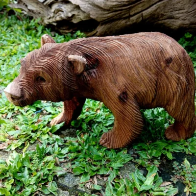Wooden Walking Bear Figurine – Handmade Balinese Wildlife Decor,Handcrafted Walking Animal Sculpture