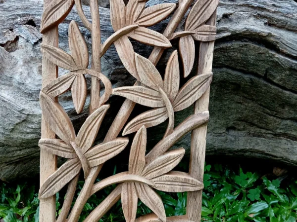 Bamboo Wall Decor Handmade Balinese Carving Natural Boho Wall Art  Tropical Bamboo Panel