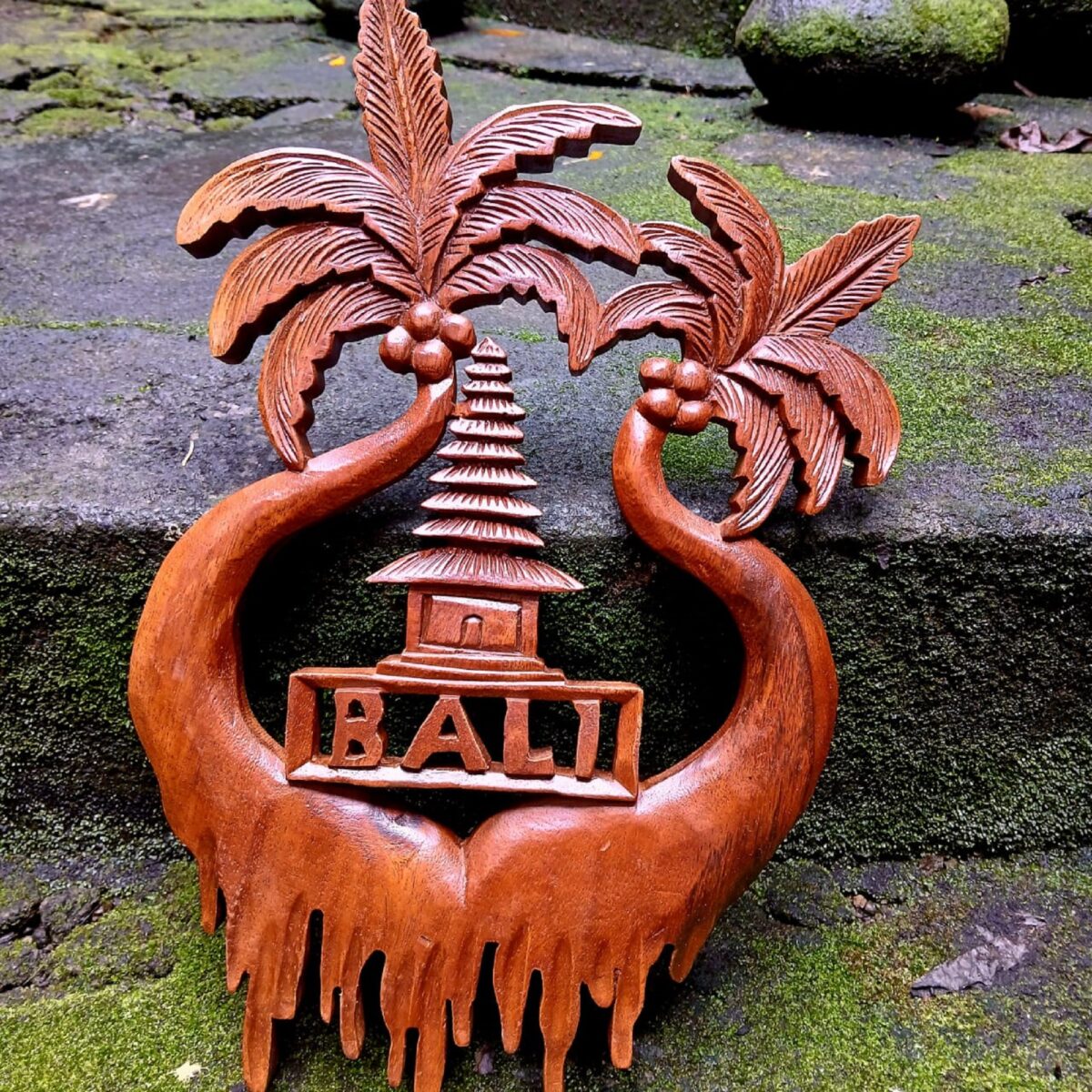 Wood Wall Art Balinese Gate with Coconut Tree, Bali Inspired Wooden Wall Art