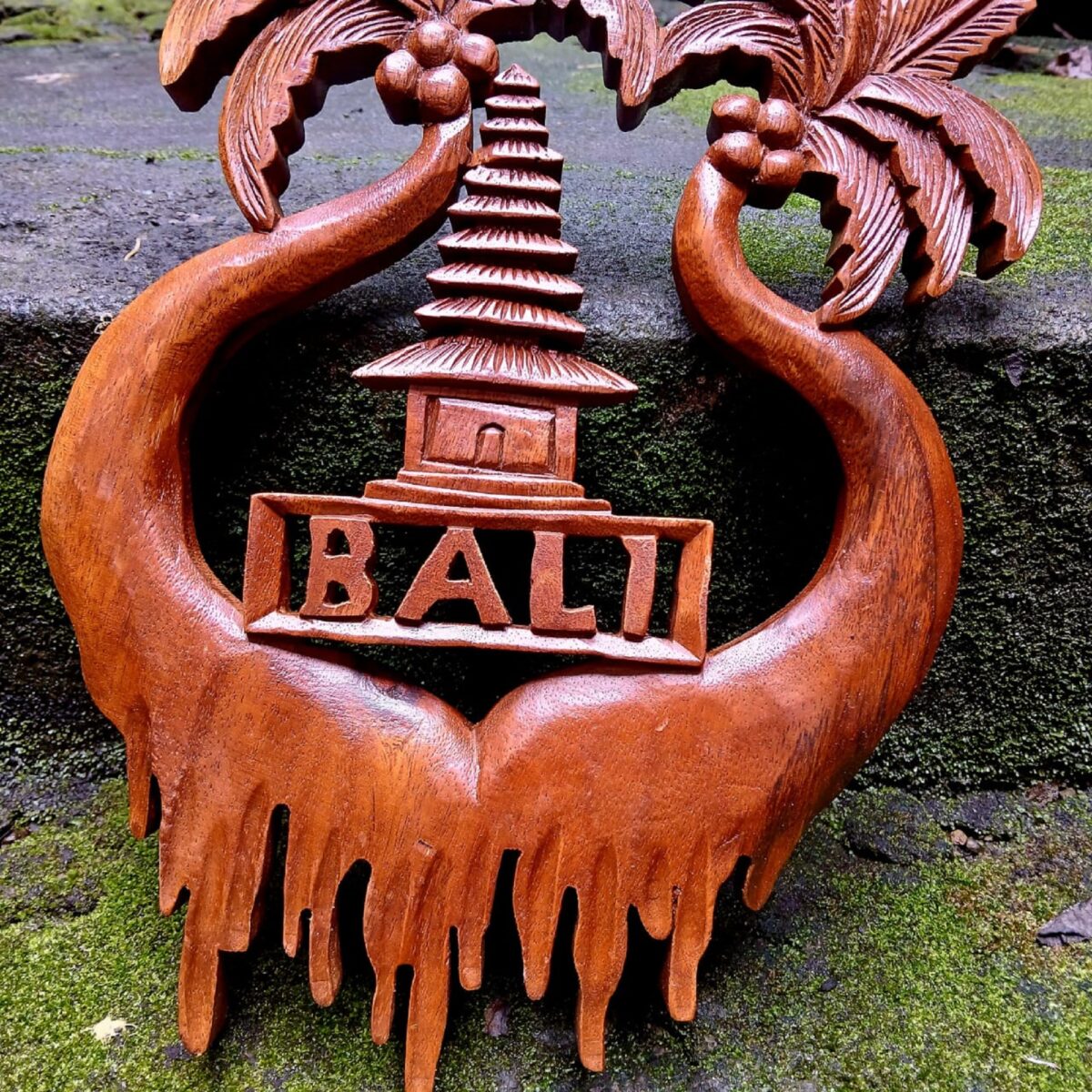 Wood Wall Art Balinese Gate with Coconut Tree, Bali Inspired Wooden Wall Art