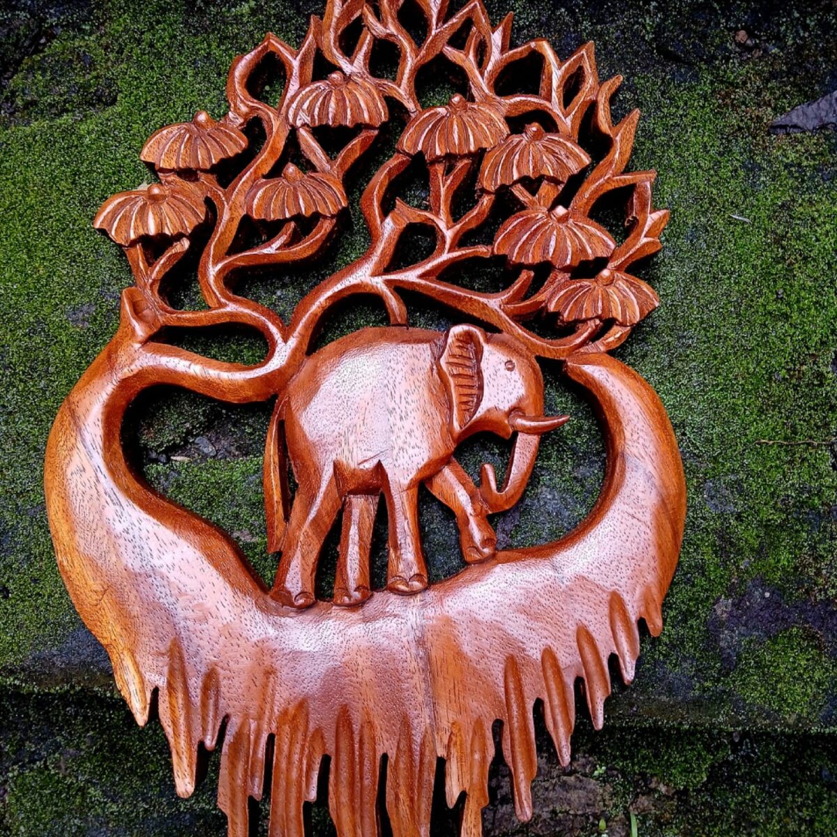 Elephant Wood Wall Art Decor,Elephant and Forest Wood Carving Panel