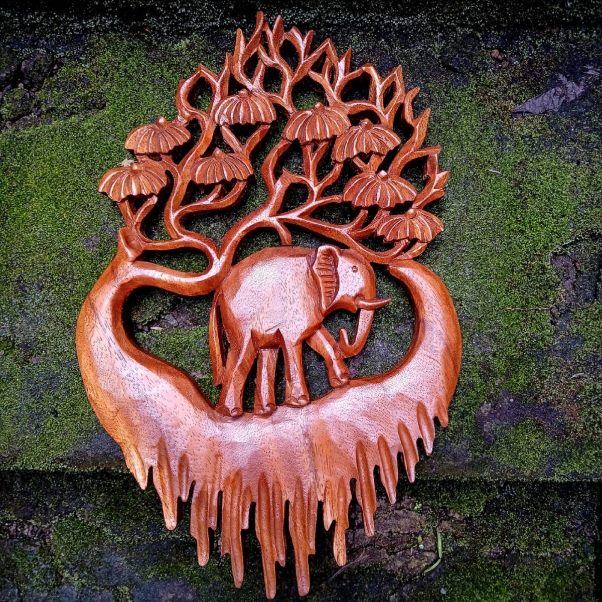 Elephant Wood Wall Art Decor,Elephant and Forest Wood Carving Panel