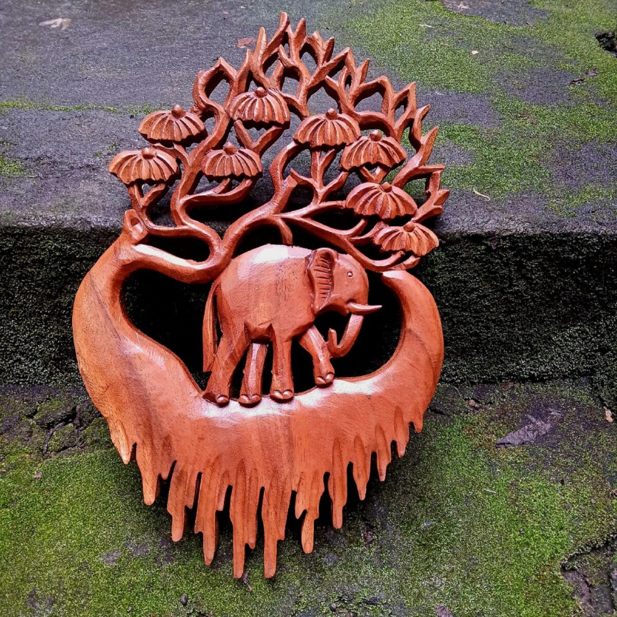 Elephant Wood Wall Art Decor,Elephant and Forest Wood Carving Panel