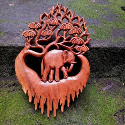 Elephant Wood Wall Art Decor,Elephant and Forest Wood Carving Panel