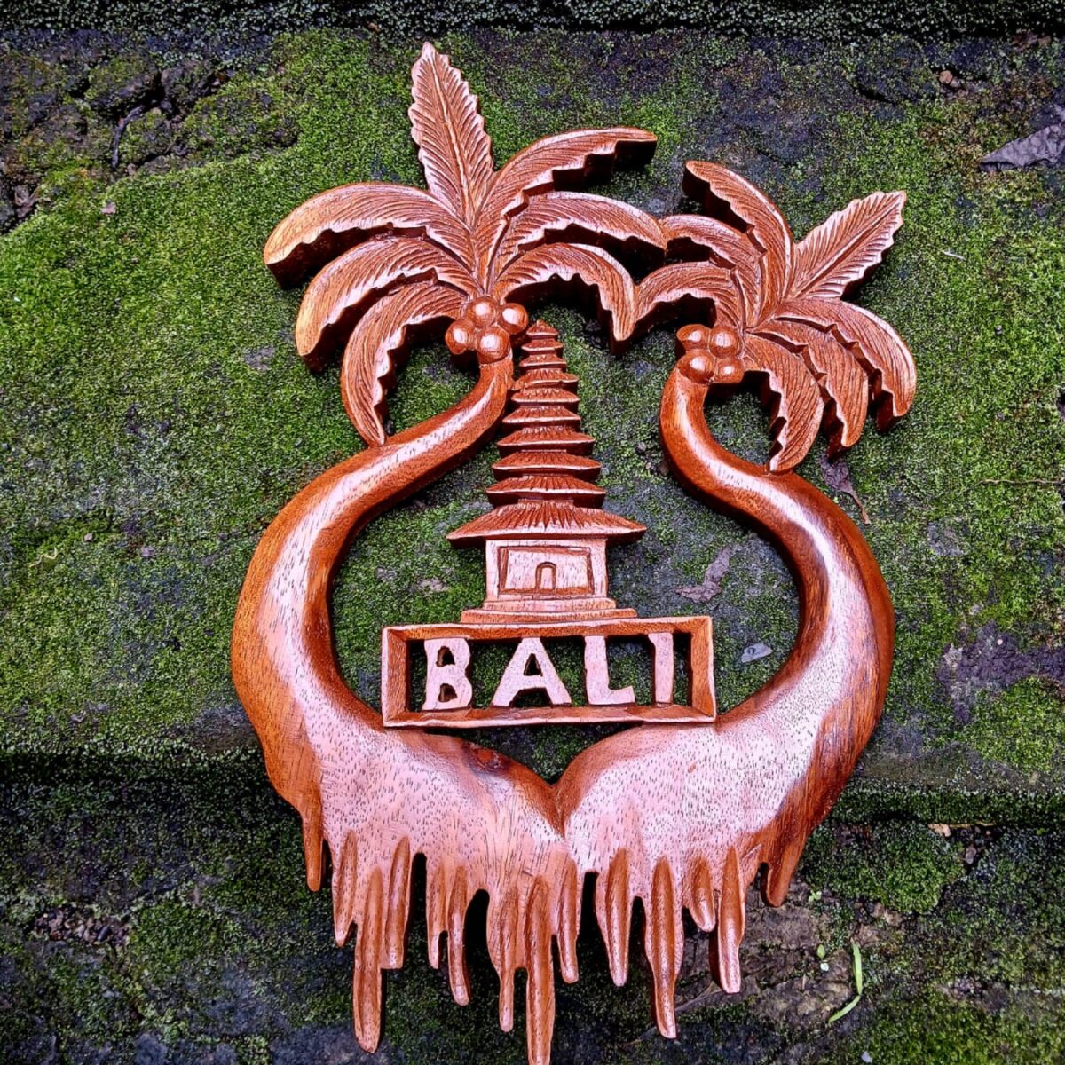 Wood Wall Art Balinese Gate with Coconut Tree, Bali Inspired Wooden Wall Art