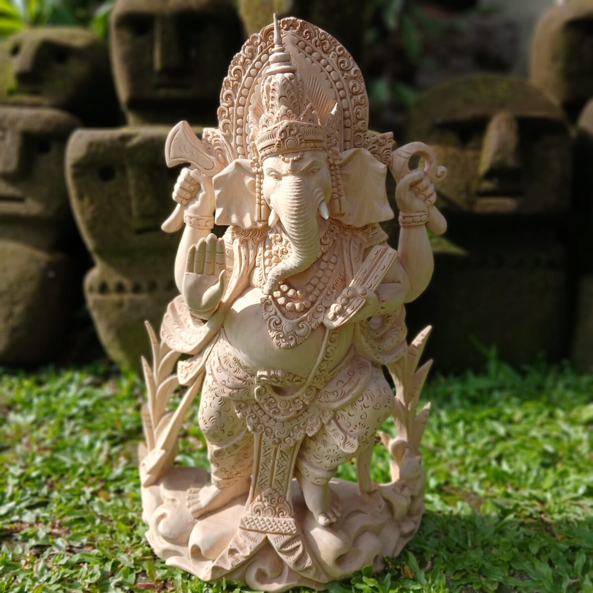 Hand-Carved Wood Ganesha Statue, Home Decor, Temple Sculpture, Gift for Good Luck & Prosperity”