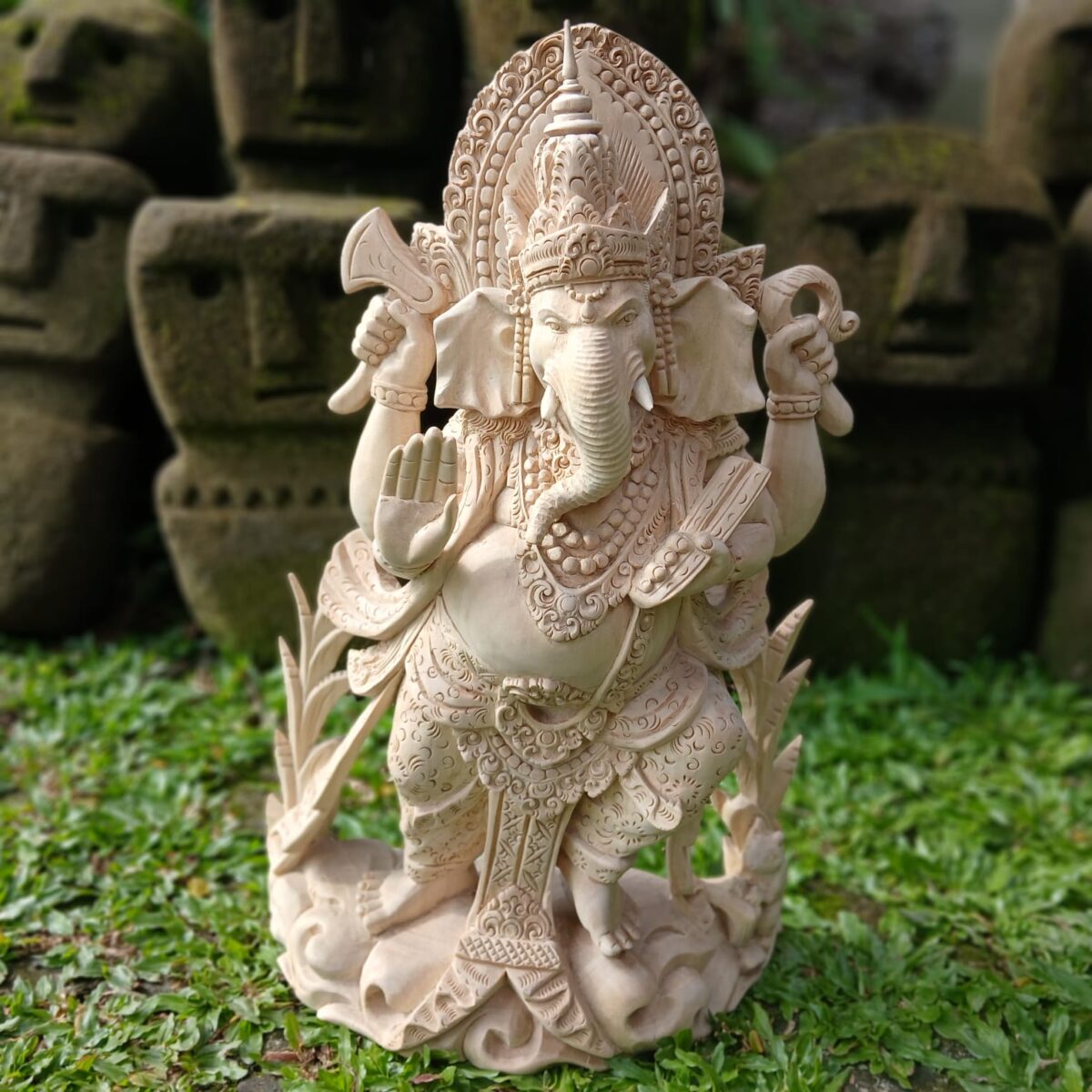 Hand-Carved Wood Ganesha Statue, Home Decor, Temple Sculpture, Gift for Good Luck & Prosperity”