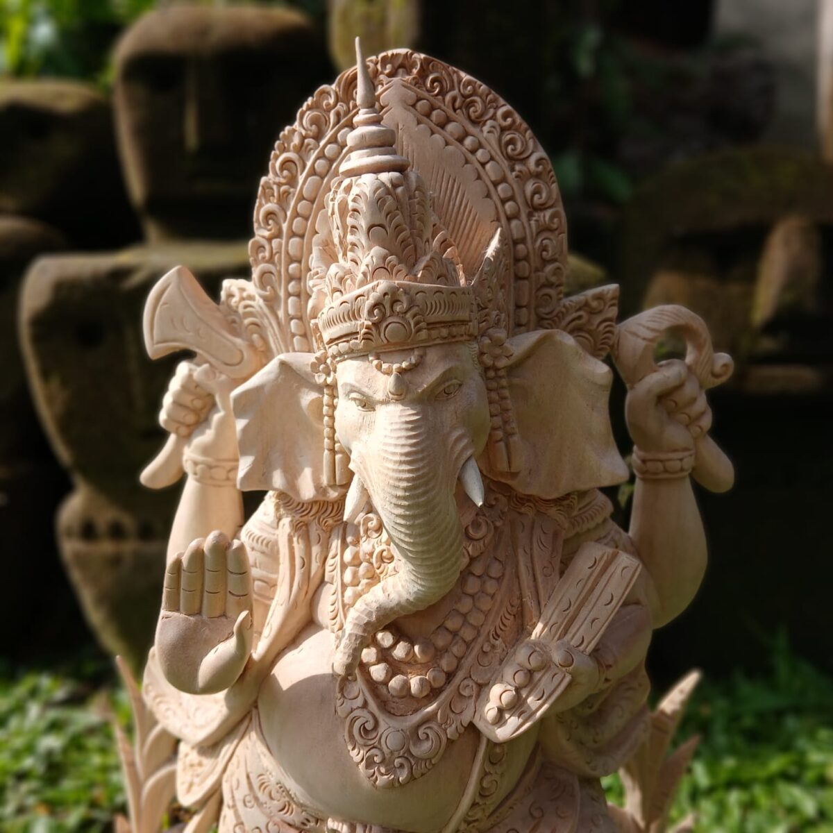 Hand-Carved Wood Ganesha Statue, Home Decor, Temple Sculpture, Gift for Good Luck & Prosperity”